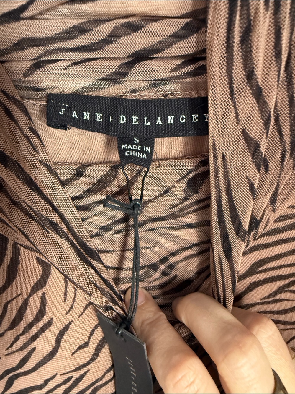 NWT Jane& Delancey Tiger-Stripe Long Sleeve Mock Neck Top - Taupe & Black. S. - Picture 2 of 3
